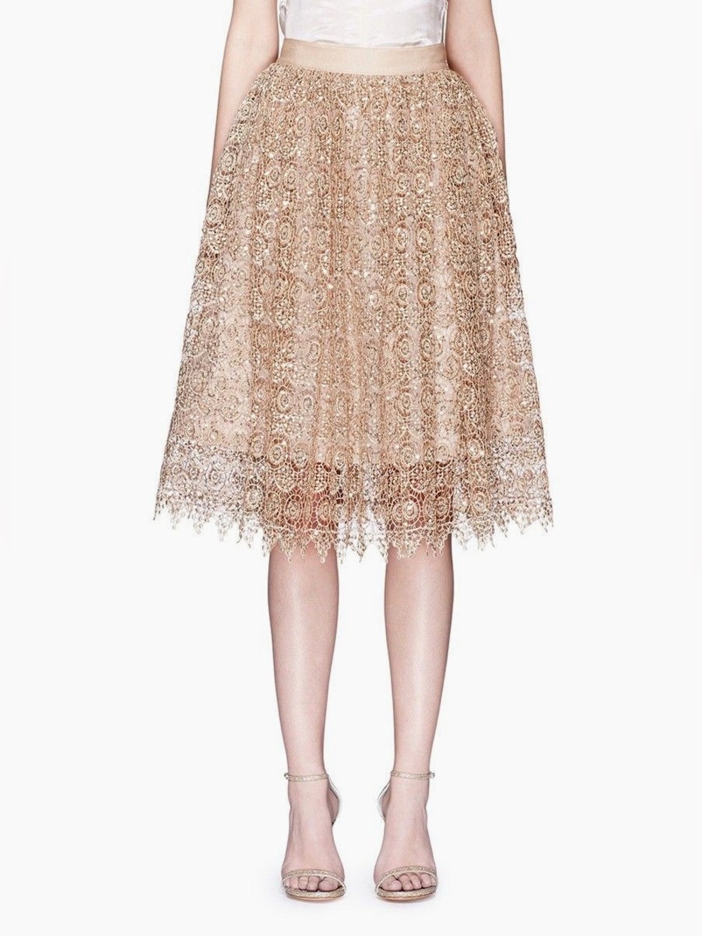 Alice and Olivia  gold lace skirt